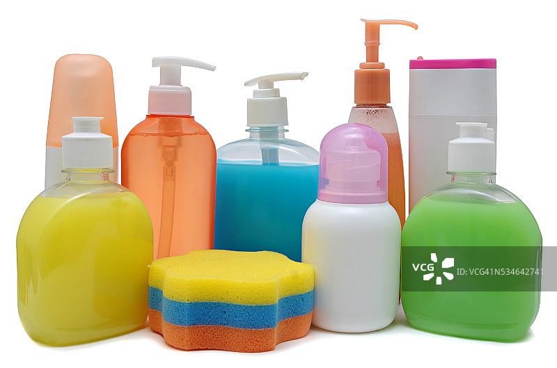 封闭的化妆品或卫生塑料瓶凝胶，液体肥皂图片素材