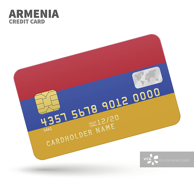 信用卡与亚美尼亚国旗背景的银行，介绍和图片素材