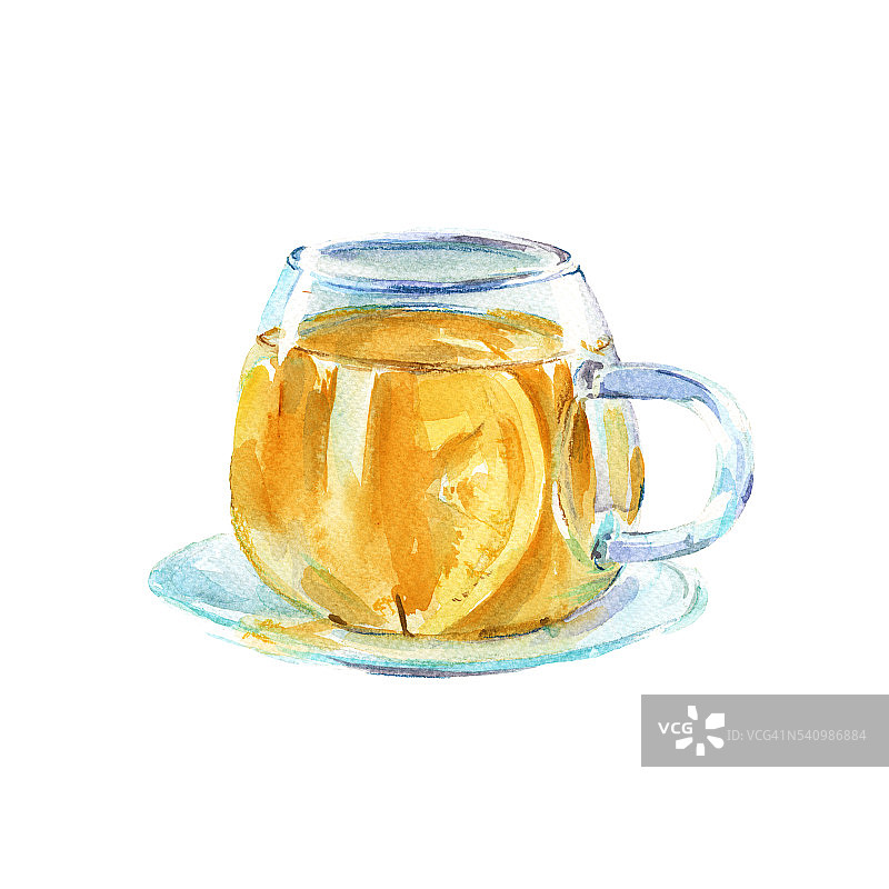 一杯绿茶。孤立。水彩插图图片素材