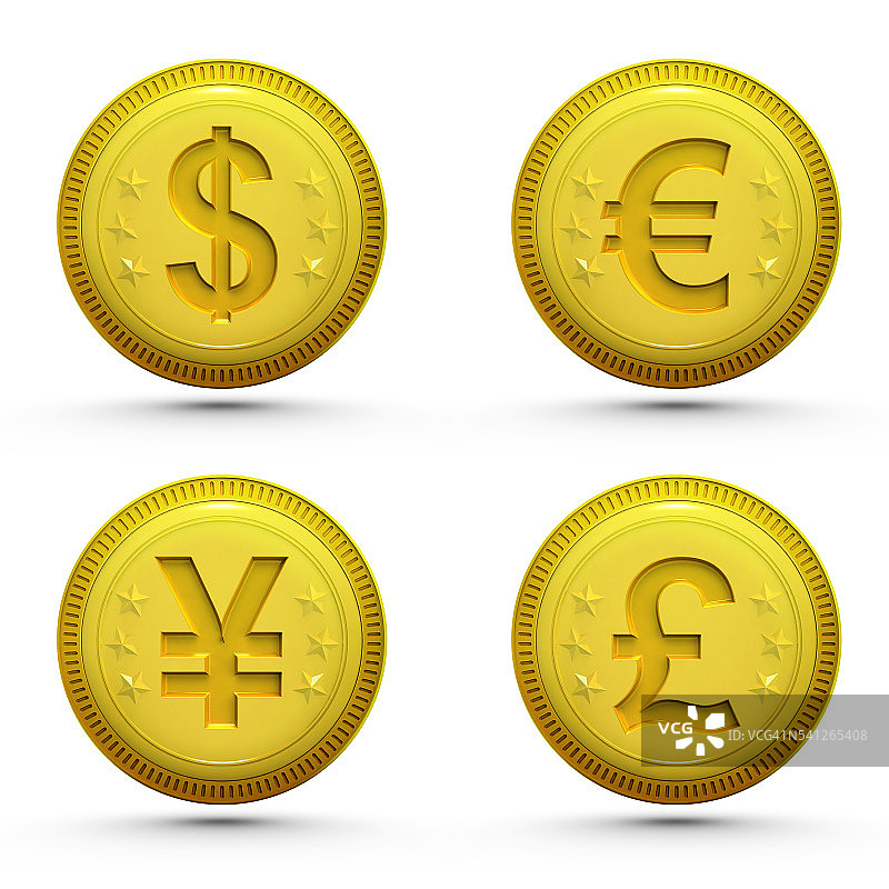 全球货币金币孤立在白色图片素材