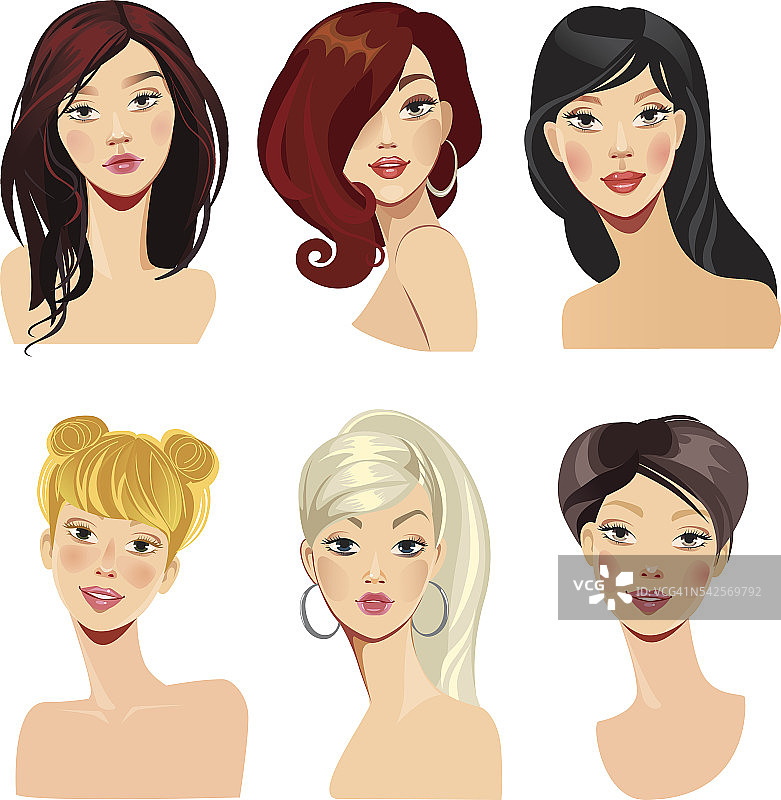 矢量插图的一个女人的脸与发型图片素材