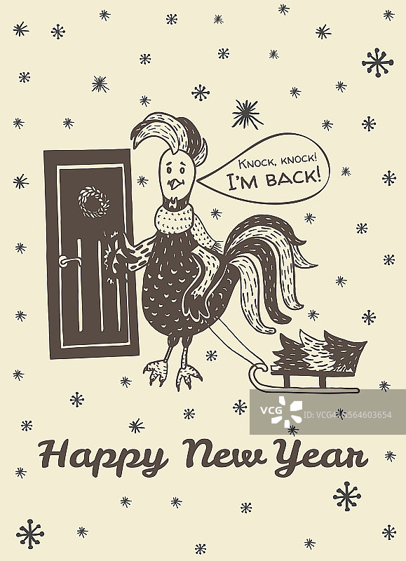 新年贺卡与手绘鸡图片素材
