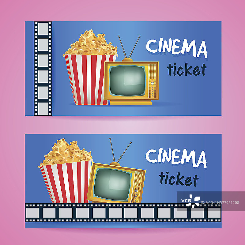 电影院的票的概念。矢量设计与电视和爆米花图片素材