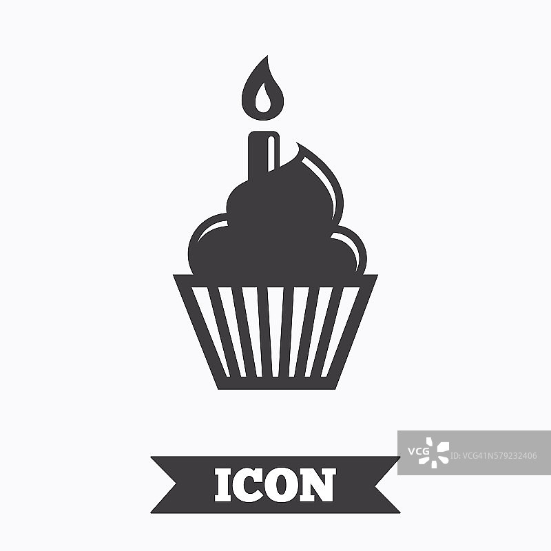 生日蛋糕标志图标。燃烧的蜡烛象征。图片素材