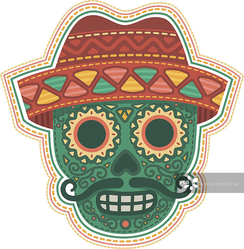 墨西哥的头骨。彩色复古头骨与图案图片素材