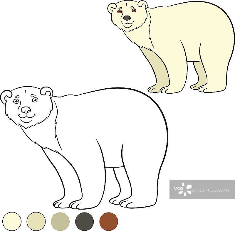 着色页面。可爱的北极熊微笑着。图片素材