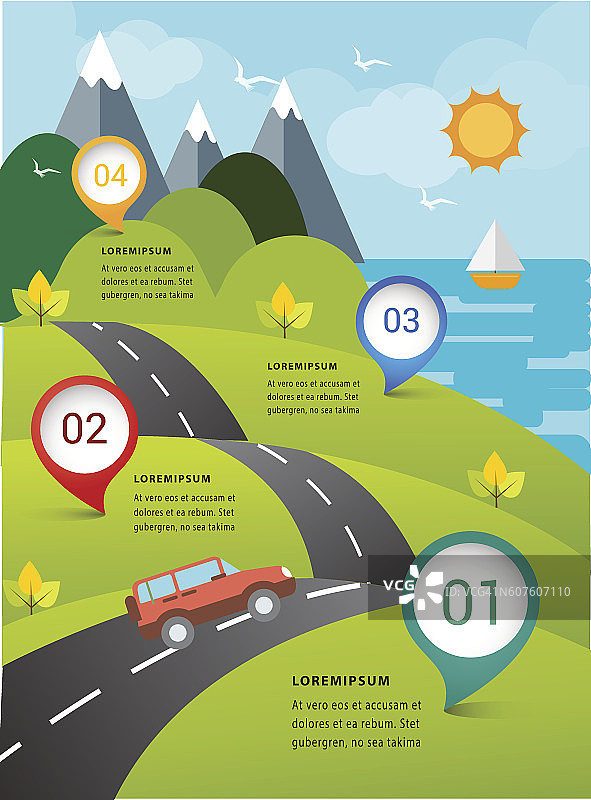 旅游生态对道路自然概念信息图表。图片素材