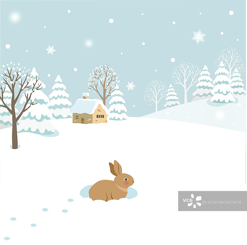 雪景与兔冬图片素材