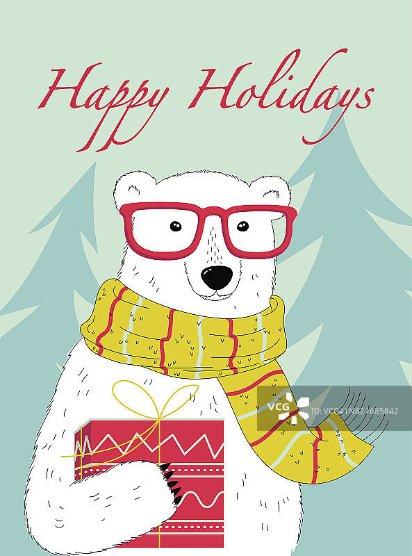 有只可爱的北极熊的节日贺卡图片素材
