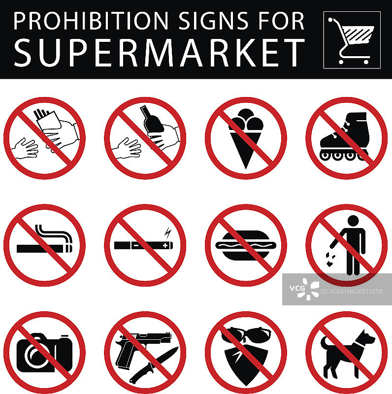 超市的禁止标志。图片素材
