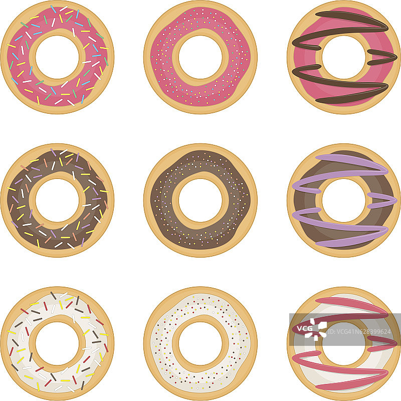 甜甜圈向量集。图片素材
