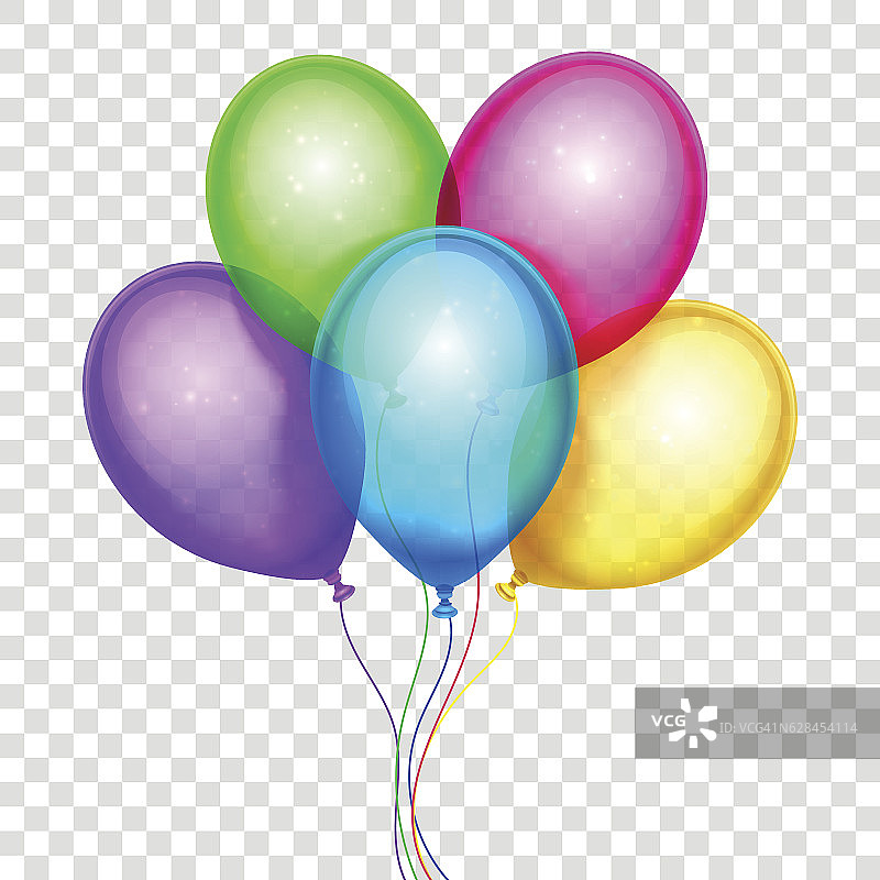 矢量彩色气球，生日装饰孤立在透明的背景图片素材