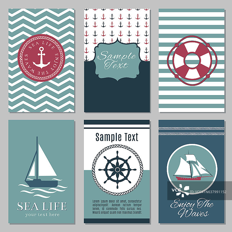 海洋横幅或夏季航海邀请卡设计矢量插图图片素材