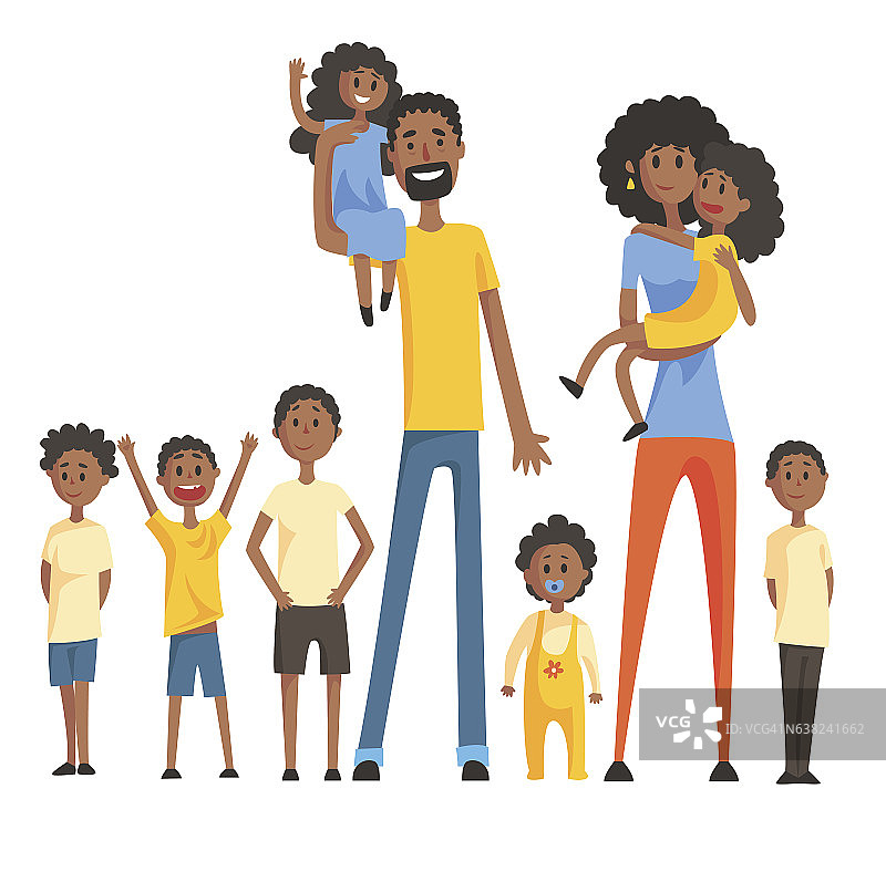 快乐的黑人家庭与许多孩子肖像图片素材