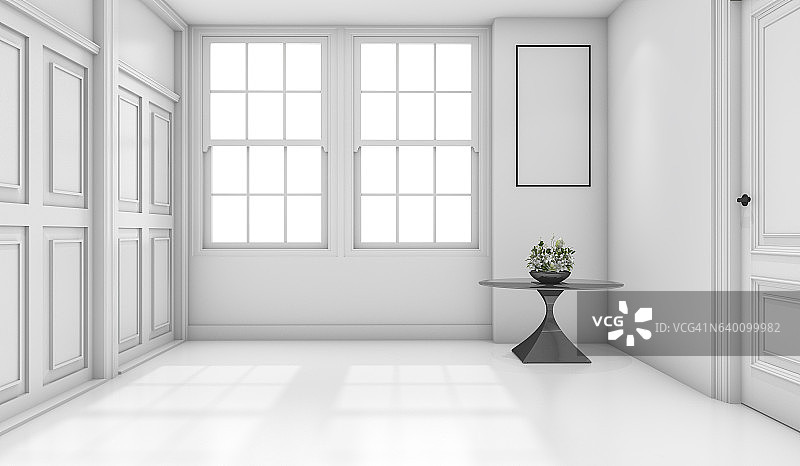 3d渲染空白色经典浴室与模型图片素材