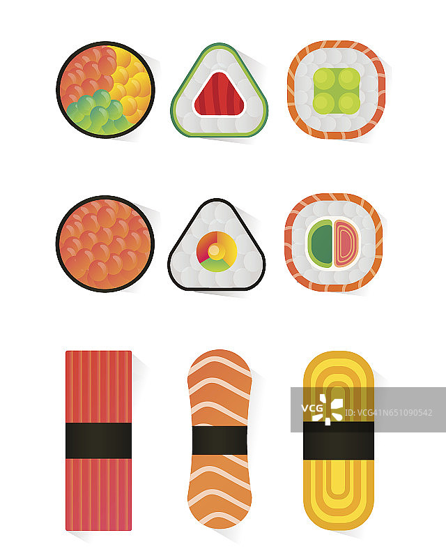 矢量寿司和卷设置孤立的白色背景图片素材