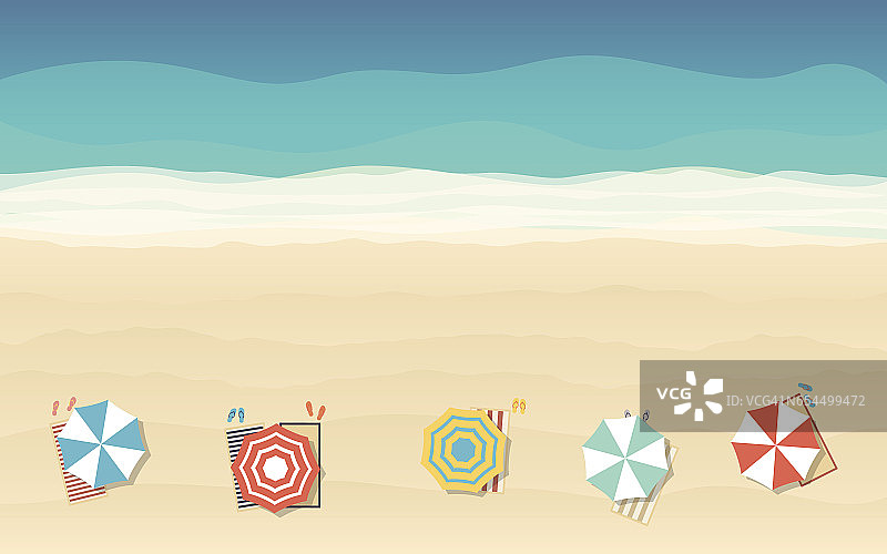 海滩伞在海面背景平面图标设计的俯视图(矢量)图片素材