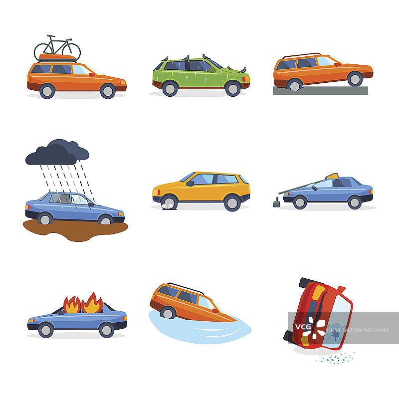 汽车碰撞碰撞交通保险安全汽车应急灾害和应急灾害速度修理运输矢量图图片素材