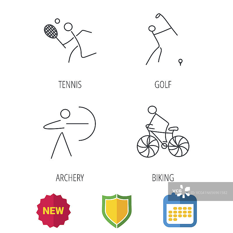 自行车、网球和高尔夫图标。图片素材