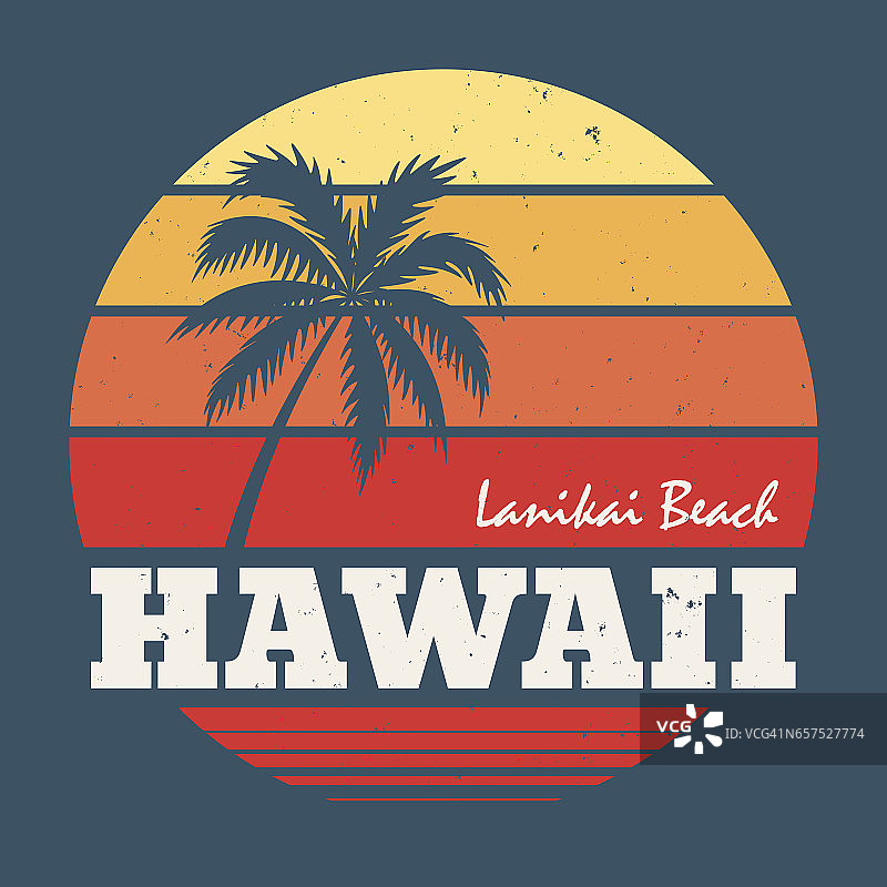 夏威夷拉尼凯海滩t恤印花棕榈树。图片素材
