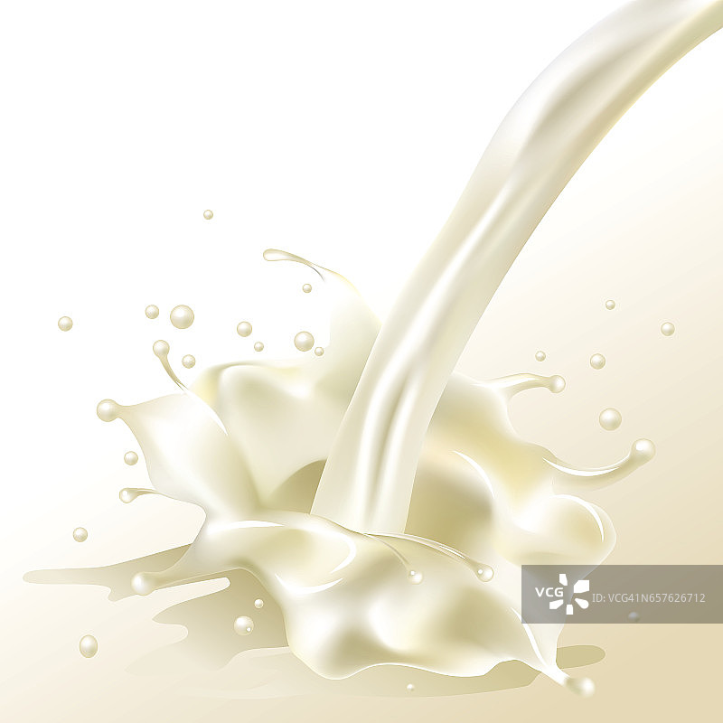 牛奶在白色背景上的特写。梯度网格现实的矢量插图。图片素材