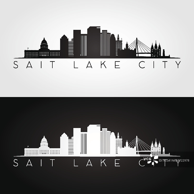 美国盐湖城的天际线和地标剪影图片素材