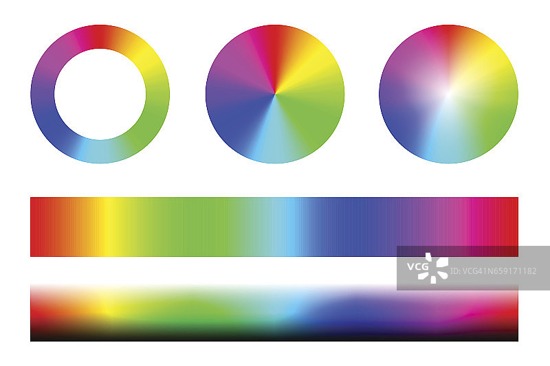 一套彩色光谱RGB，轮圈和条纹。向量图片素材