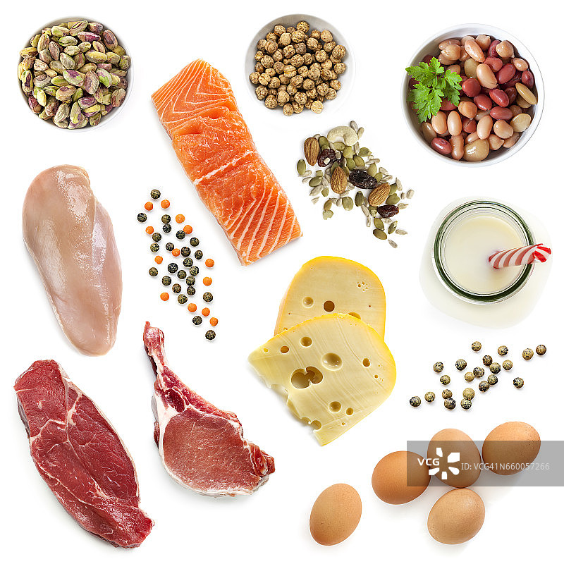 食物来源的蛋白质孤立俯视图图片素材