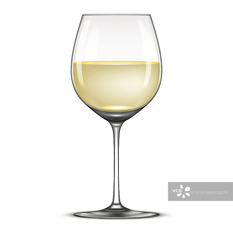 矢量现实葡萄酒杯与白葡萄酒图标孤立在白色背景。EPS10中的设计模板图片素材