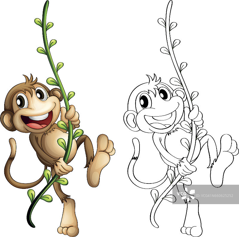 藤蔓上猴子的动物轮廓图片素材