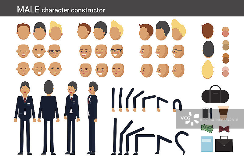不同姿势的男性角色构造器图片素材