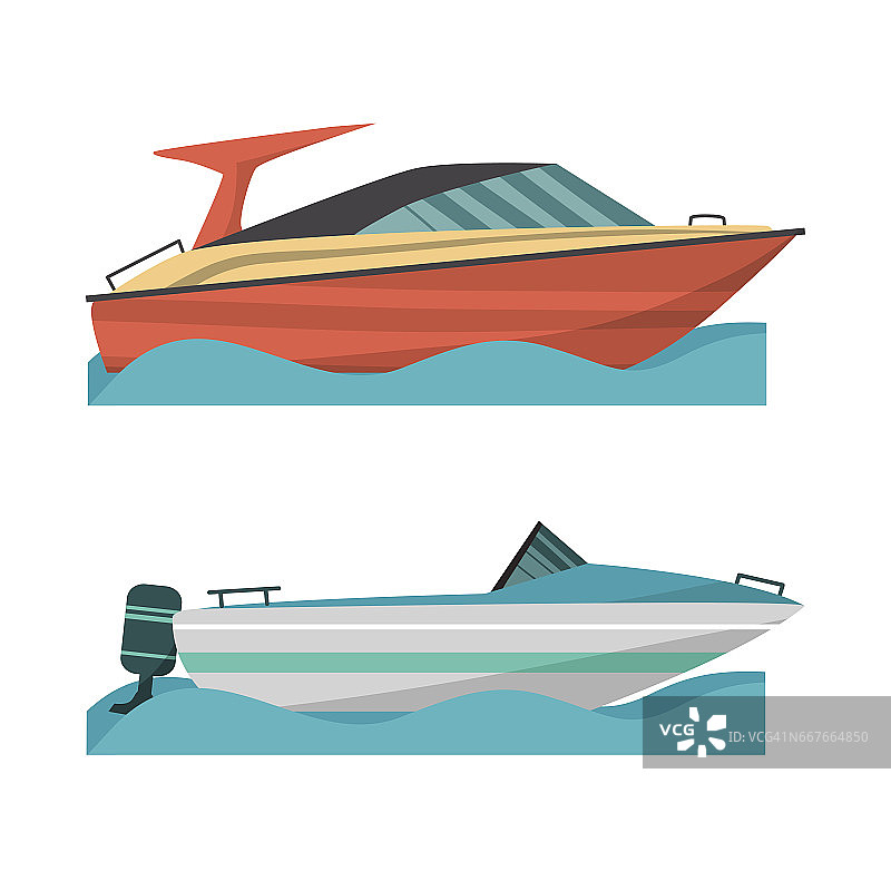 用舷外发动机启动摩托艇和小船。图片素材