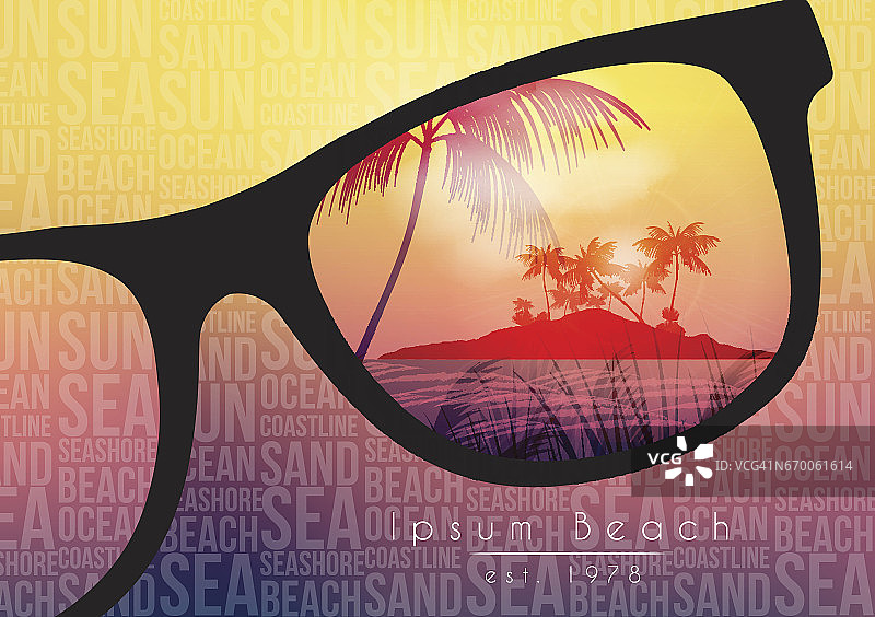 夏季海滩派对传单设计太阳镜模糊的背景-矢量插图图片素材