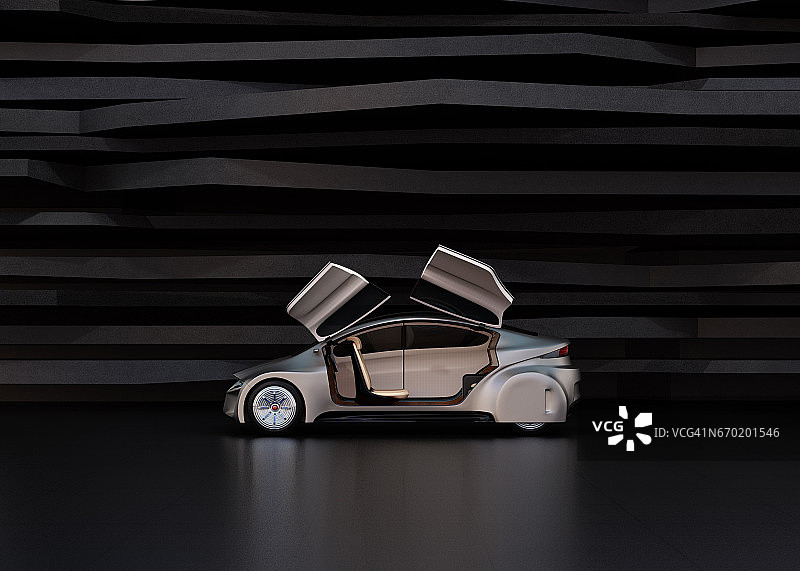 自动驾驶汽车在抽象背景下的侧视图图片素材