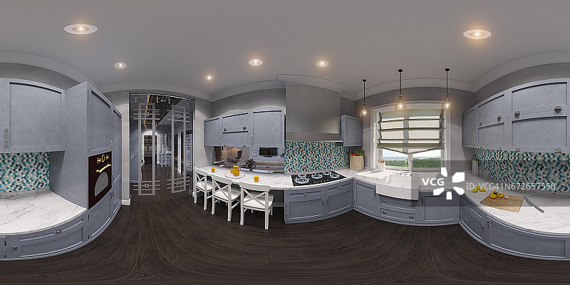 厨房室内设计的3d插图图片素材
