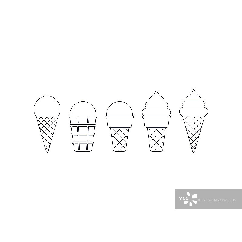 冰淇淋蛋筒线形图标，球形和扭曲顶部图片素材