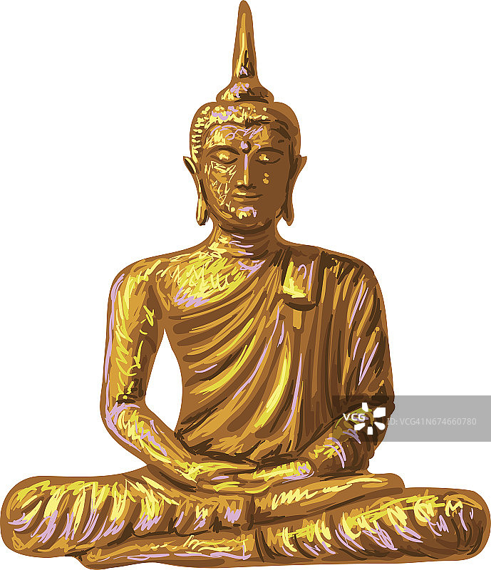 坐佛神莲花位置素描矢量插图在白色的背景。泰国神，瑜伽禅。印度佛教。精神上的深奥的主题。纹身、瑜伽、灵性设计。手绘佛图片素材