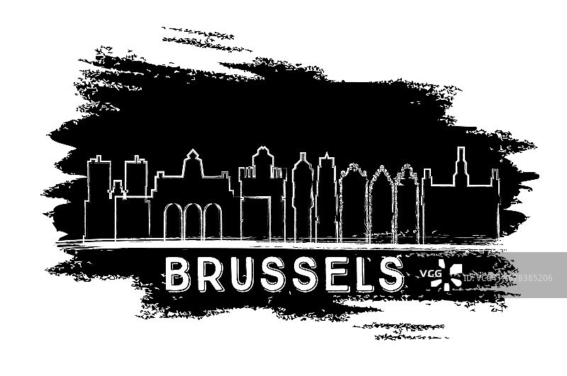 布鲁塞尔天际线轮廓。手绘草图。图片素材