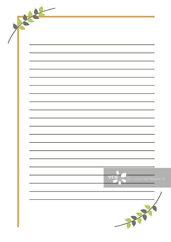 矢量空白的信件或贺卡。简单的结构，线条和枝叶。A4格式。图片素材