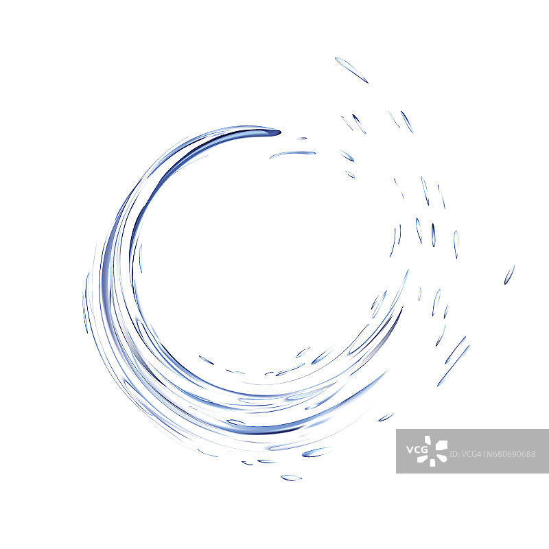 水花环与水滴孤立的白色背景。蓝色逼真的水圈。前视图。3 d演示。使用渐变网格工具创建液体表面背景。向量图片素材