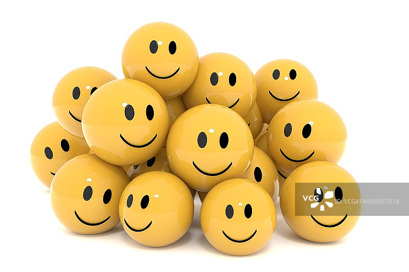 黄色smileys在社会媒体概念孤立的白色3D渲染图片素材