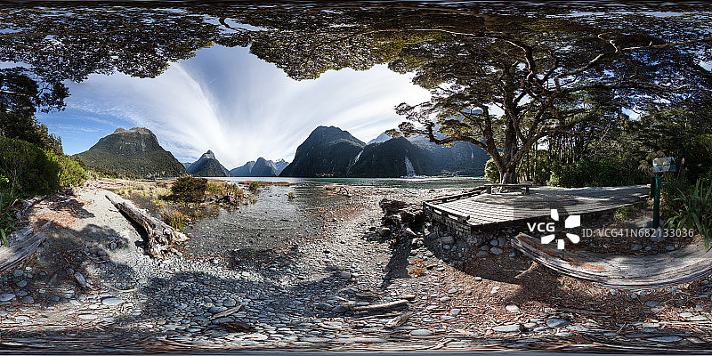 新西兰峡湾米尔福德湾360度全景图片素材