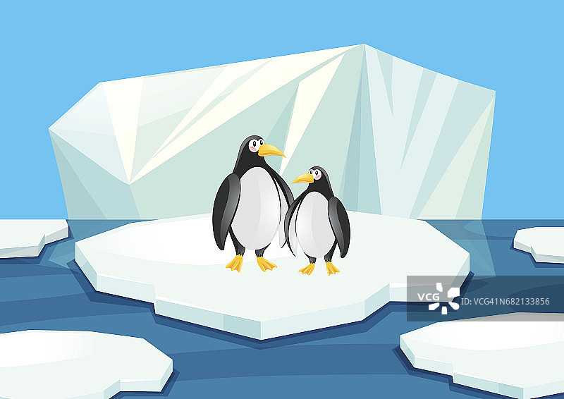 两只企鹅站在冰上图片素材