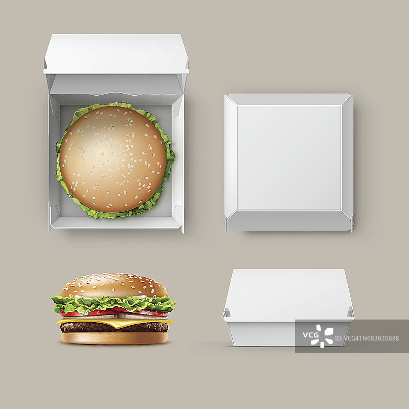 汉堡包的现实容器向量集图片素材