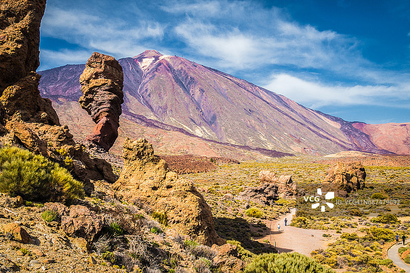 西班牙特内里费岛，加那利群岛，有著名的Roque Cinchado岩层的Pico del Teide图片素材