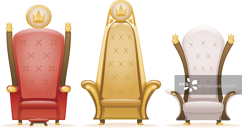 皇家王座国王统治者童话扶手椅卡通3d孤立图标设置矢量插图图片素材