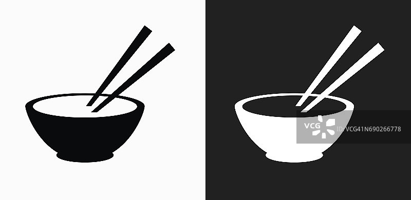 碗和筷子图标上的黑色和白色矢量背景图片素材
