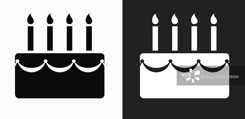 生日蛋糕图标上的黑色和白色矢量背景图片素材