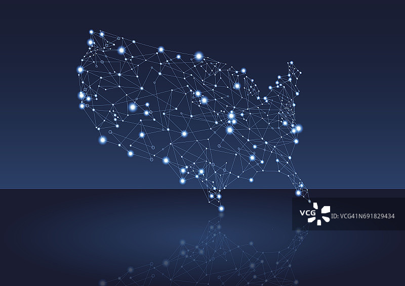 美国3d网络地图蓝色，深色背景图片素材