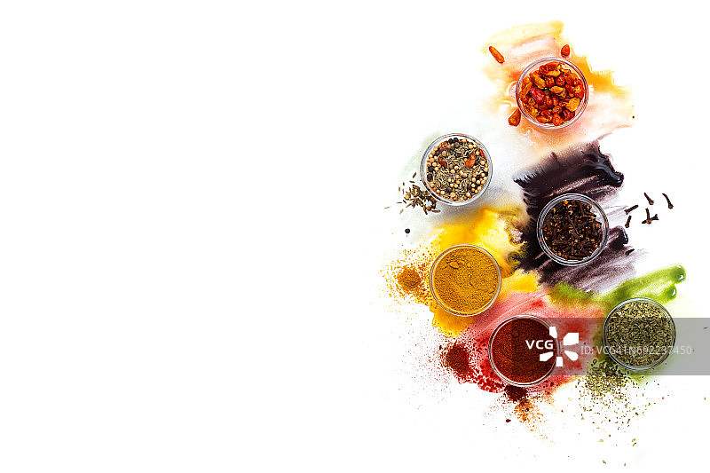 各种香料。创意食物与水彩画。图片素材